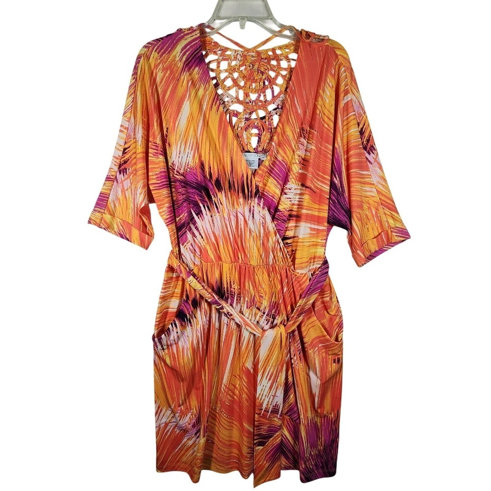 Maggy London Womens 12 Tropical Print Faux Wrap Dress Boho Resort Beach Vacation